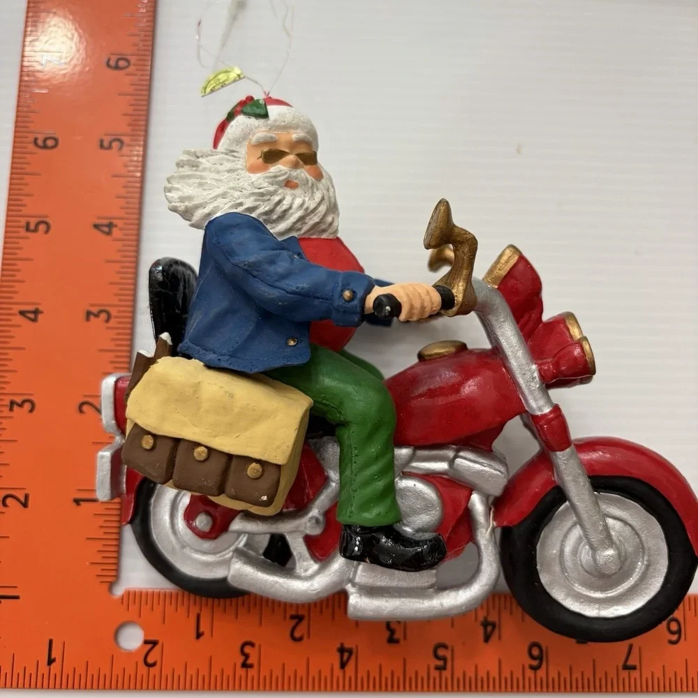 Vintage Biker Santa On A Motorcycle Christmas Ornament Holiday Decor